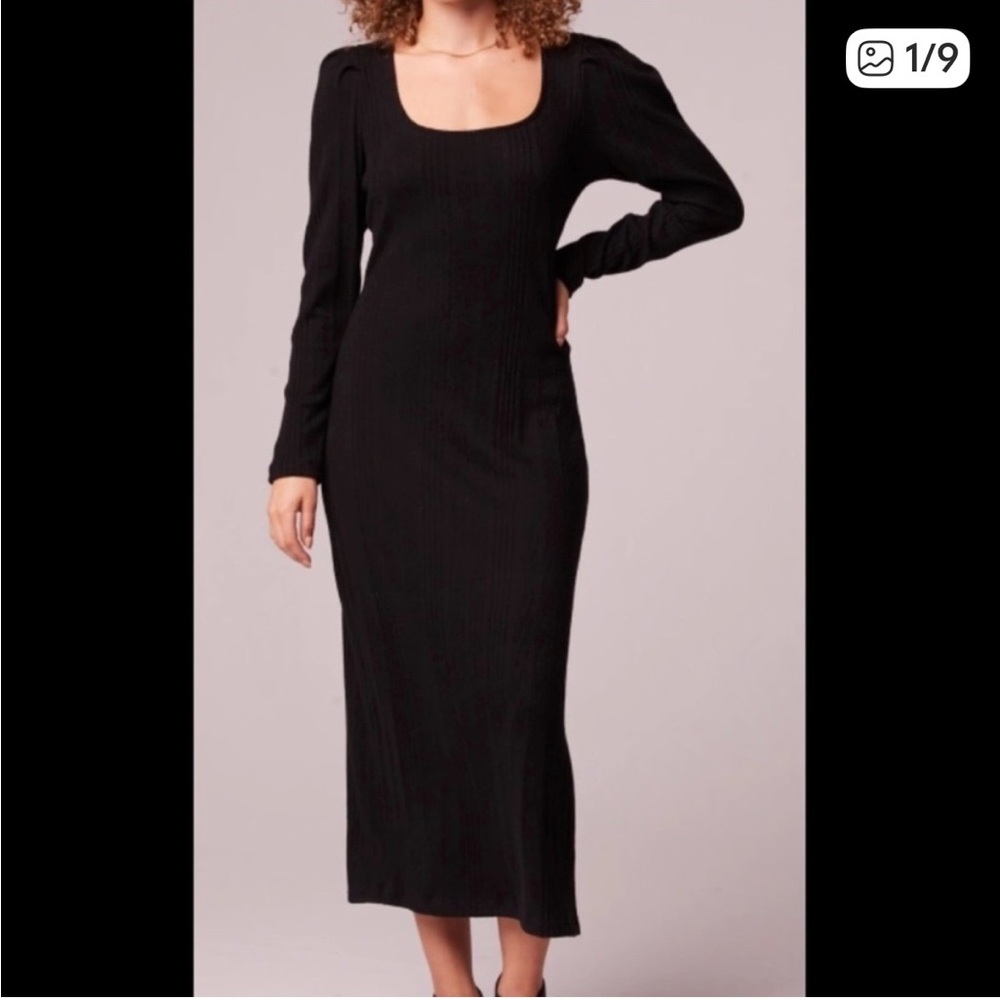 BOG Collective Black Sassori Midi Dress with Side Slit
